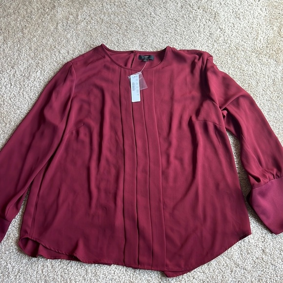 J. Crew Burgundy polyester blouse tuxedo pleat top shirt long sleeve size XL